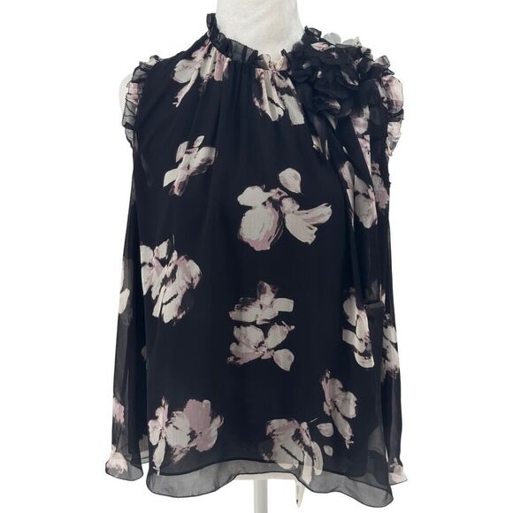 kate spade Tops - 🌸 KATE SPADE Madison Ave Collection Floral Ruffle Blouse S Black Pink Chiffon